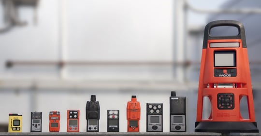 Industrial Scientific's gas monitors sit upright in a row