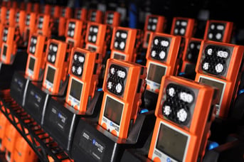 row of ventis mx4 orange gas monitors