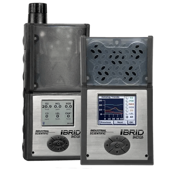 Industrial Scientific MX6 iBrid® Gas Monitor (LEL, CO, H2S, O2, HCN) - CSA, Includes Extended Range Li-Ion Battery, Charger, Internal Pump, Nylon Carrying Case, Belt Clip, Calibration Cup, Wrist Strap, Instruction Manual