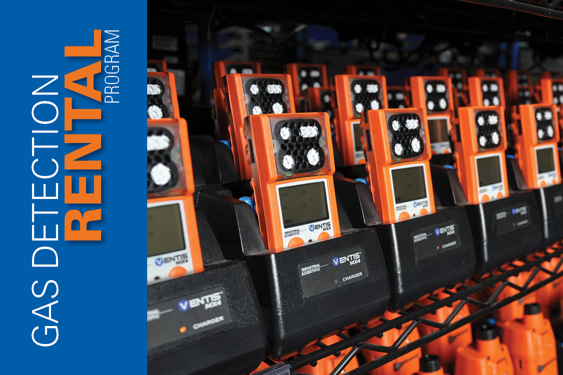 Picture of orange ventis MX4 4 gas monitors in gas detector rental fleet
