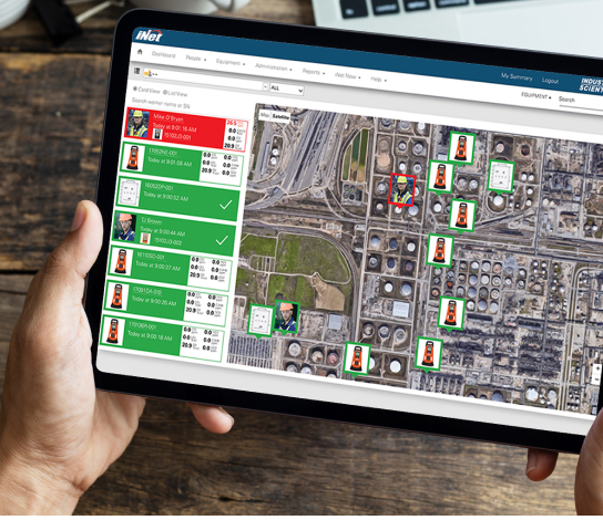 iNet Live dashboard showing worksite with area gas monitor location and gas readings